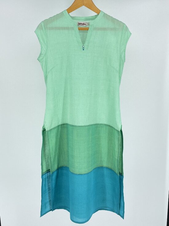 Fab India Tops - Fab India Blue Green Floral Block Print Cotton Kurta Tunic Medium